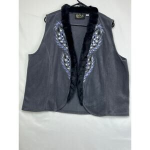 Bob Mackie Women's Size 1X Gray Fleece Faux Fur Lined Gemstone Embellished Vest